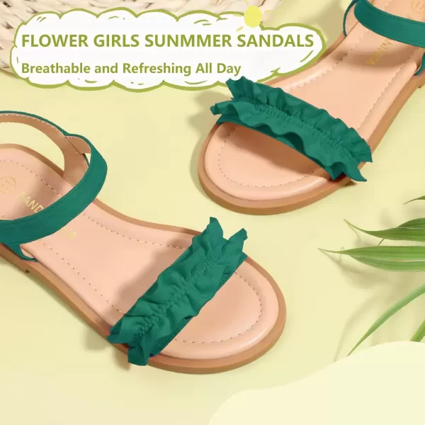 imagePANDANINJIA Girls Sandals Open Toe Cute Bow Princess Girls Flats Sparkly Summer Dress Shoes Sandals for ToddlerLittle KidBig KidTra Green