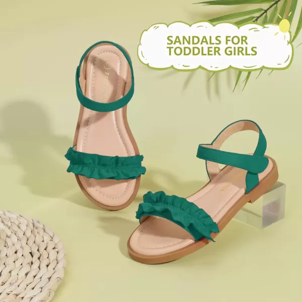 imagePANDANINJIA Girls Sandals Open Toe Cute Bow Princess Girls Flats Sparkly Summer Dress Shoes Sandals for ToddlerLittle KidBig KidTra Green