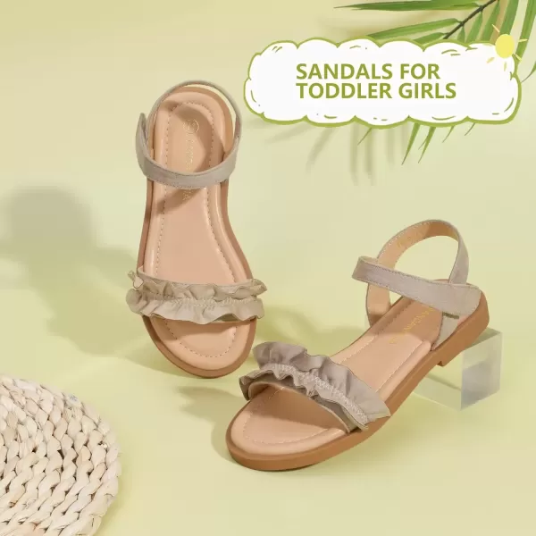 imagePANDANINJIA Girls Sandals Open Toe Cute Bow Princess Girls Flats Sparkly Summer Dress Shoes Sandals for ToddlerLittle KidBig KidTra Nude