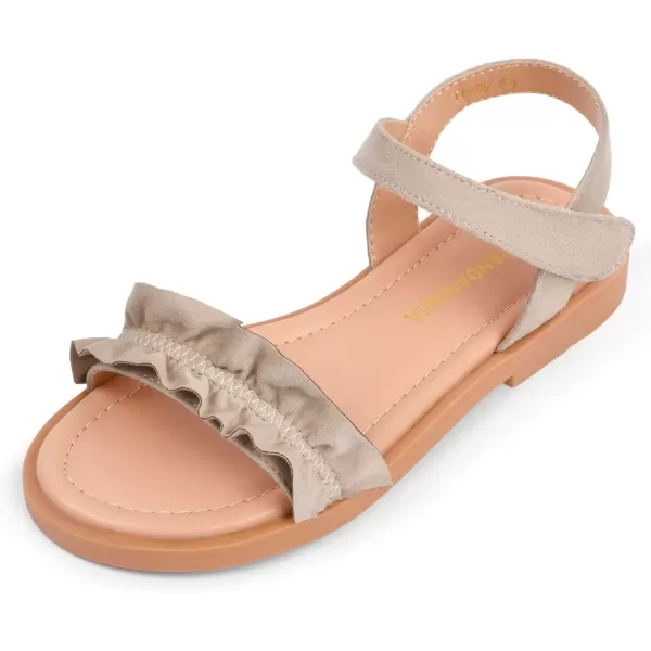 imagePANDANINJIA Girls Sandals Open Toe Cute Bow Princess Girls Flats Sparkly Summer Dress Shoes Sandals for ToddlerLittle KidBig KidTra Nude