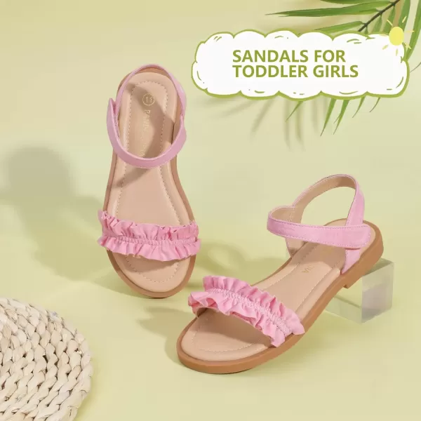 imagePANDANINJIA Girls Sandals Open Toe Cute Bow Princess Girls Flats Sparkly Summer Dress Shoes Sandals for ToddlerLittle KidBig KidTra Pink