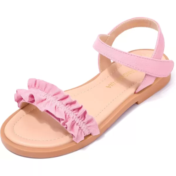 imagePANDANINJIA Girls Sandals Open Toe Cute Bow Princess Girls Flats Sparkly Summer Dress Shoes Sandals for ToddlerLittle KidBig KidTra Pink