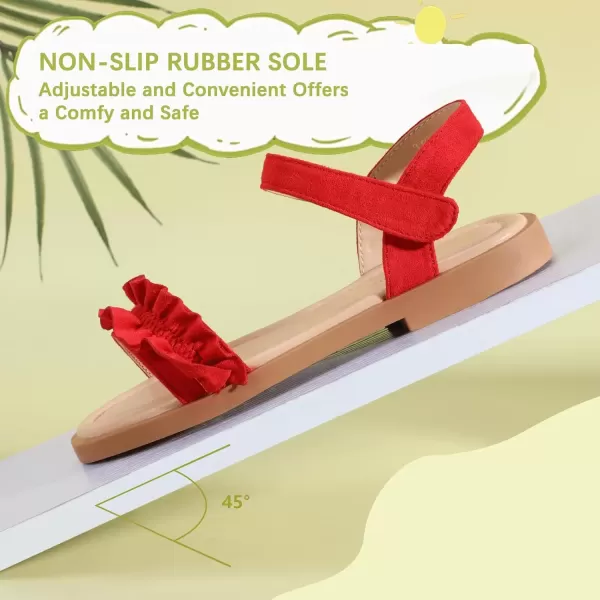 imagePANDANINJIA Girls Sandals Open Toe Cute Bow Princess Girls Flats Sparkly Summer Dress Shoes Sandals for ToddlerLittle KidBig KidTra Red