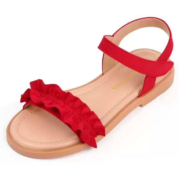 imagePANDANINJIA Girls Sandals Open Toe Cute Bow Princess Girls Flats Sparkly Summer Dress Shoes Sandals for ToddlerLittle KidBig KidTra Red
