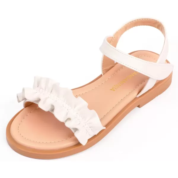 imagePANDANINJIA Girls Sandals Open Toe Cute Bow Princess Girls Flats Sparkly Summer Dress Shoes Sandals for ToddlerLittle KidBig KidTra White Pu