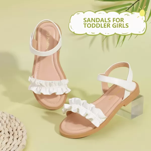 imagePANDANINJIA Girls Sandals Open Toe Cute Bow Princess Girls Flats Sparkly Summer Dress Shoes Sandals for ToddlerLittle KidBig KidTra White Pu