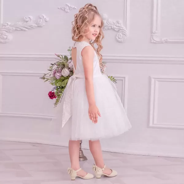 imagePANDANINJIA Wendy Girls Heels Dress Shoes Flower Girl Mary Jane Sandals Wedding Party Princess Shoes for Toddler Little Kid Big KidBeige Pu