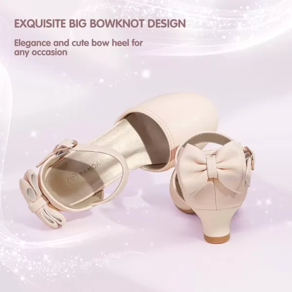 imagePANDANINJIA Wendy Girls Heels Dress Shoes Flower Girl Mary Jane Sandals Wedding Party Princess Shoes for Toddler Little Kid Big KidBeige Pu