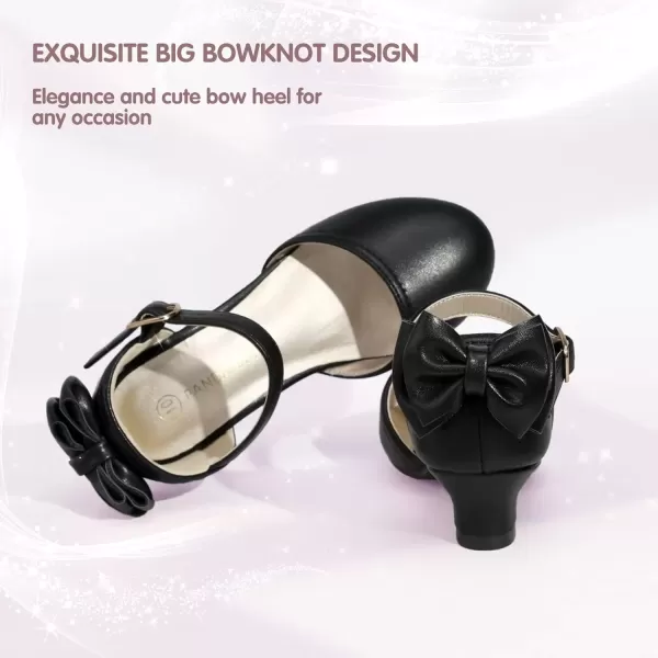 imagePANDANINJIA Wendy Girls Heels Dress Shoes Flower Girl Mary Jane Sandals Wedding Party Princess Shoes for Toddler Little Kid Big KidBlack Pu