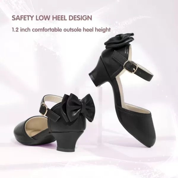 imagePANDANINJIA Wendy Girls Heels Dress Shoes Flower Girl Mary Jane Sandals Wedding Party Princess Shoes for Toddler Little Kid Big KidBlack Pu