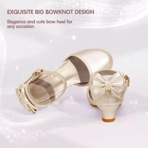 imagePANDANINJIA Wendy Girls Heels Dress Shoes Flower Girl Mary Jane Sandals Wedding Party Princess Shoes for Toddler Little Kid Big KidChampagne Pu