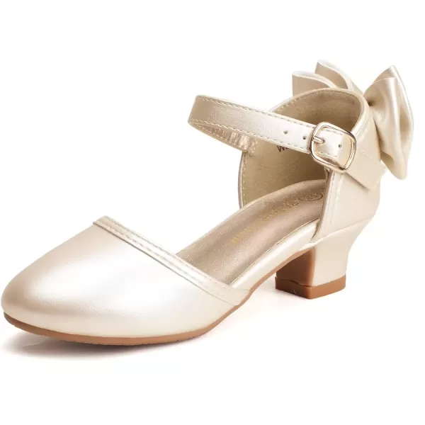 imagePANDANINJIA Wendy Girls Heels Dress Shoes Flower Girl Mary Jane Sandals Wedding Party Princess Shoes for Toddler Little Kid Big KidChampagne Pu