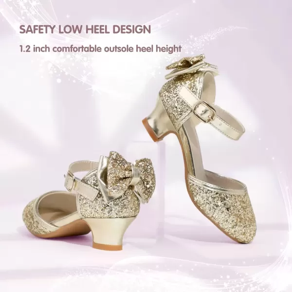 imagePANDANINJIA Wendy Girls Heels Dress Shoes Flower Girl Mary Jane Sandals Wedding Party Princess Shoes for Toddler Little Kid Big KidGold Sequin