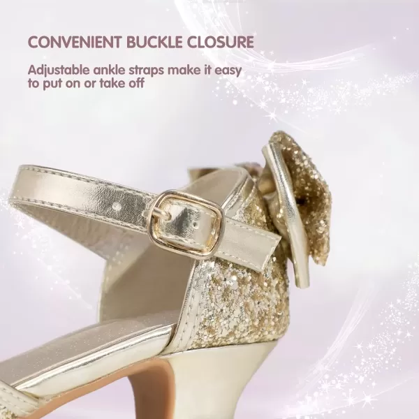 imagePANDANINJIA Wendy Girls Heels Dress Shoes Flower Girl Mary Jane Sandals Wedding Party Princess Shoes for Toddler Little Kid Big KidGold Sequin