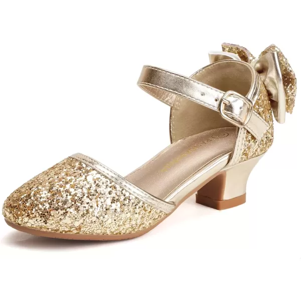 imagePANDANINJIA Wendy Girls Heels Dress Shoes Flower Girl Mary Jane Sandals Wedding Party Princess Shoes for Toddler Little Kid Big KidGold Sequin