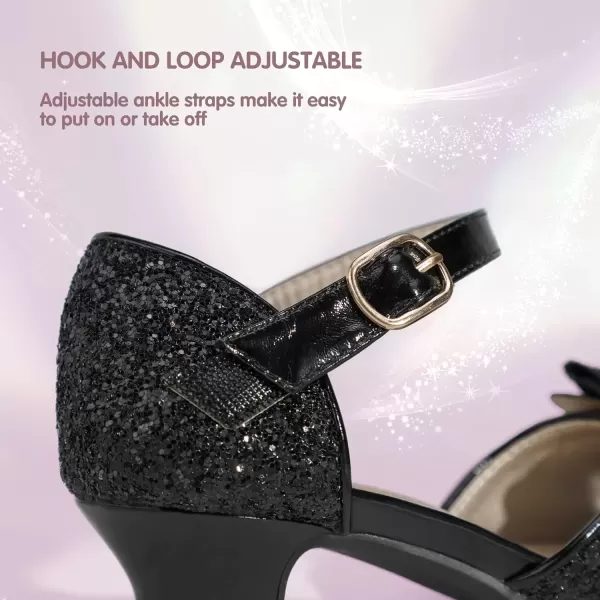 imagePANDANINJIA Wendy Girls Heels Dress Shoes Flower Girl Mary Jane Sandals Wedding Party Princess Shoes for Toddler Little Kid Big KidNancy Black Sequin