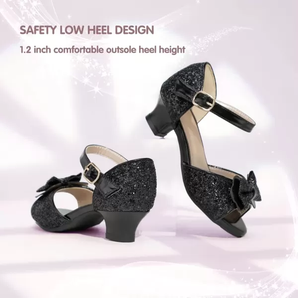imagePANDANINJIA Wendy Girls Heels Dress Shoes Flower Girl Mary Jane Sandals Wedding Party Princess Shoes for Toddler Little Kid Big KidNancy Black Sequin