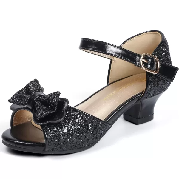 imagePANDANINJIA Wendy Girls Heels Dress Shoes Flower Girl Mary Jane Sandals Wedding Party Princess Shoes for Toddler Little Kid Big KidNancy Black Sequin