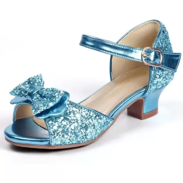 imagePANDANINJIA Wendy Girls Heels Dress Shoes Flower Girl Mary Jane Sandals Wedding Party Princess Shoes for Toddler Little Kid Big KidNancy Blue Sequin