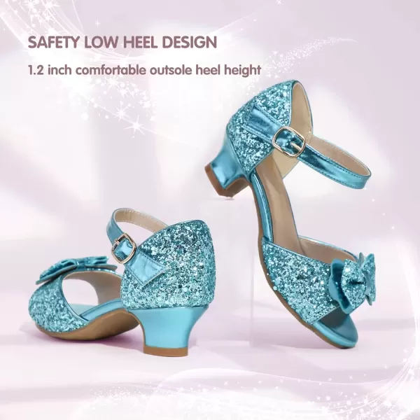 imagePANDANINJIA Wendy Girls Heels Dress Shoes Flower Girl Mary Jane Sandals Wedding Party Princess Shoes for Toddler Little Kid Big KidNancy Blue Sequin