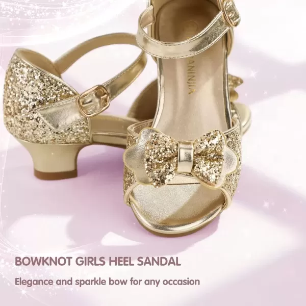 imagePANDANINJIA Wendy Girls Heels Dress Shoes Flower Girl Mary Jane Sandals Wedding Party Princess Shoes for Toddler Little Kid Big KidNancy Gold Sequin