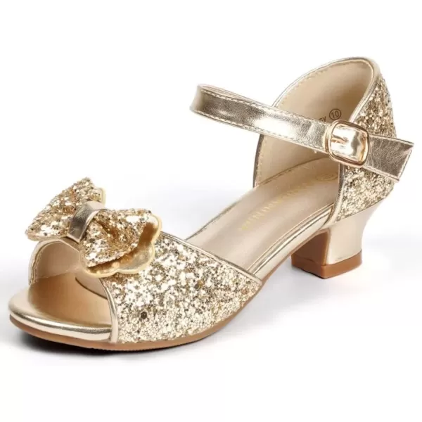 imagePANDANINJIA Wendy Girls Heels Dress Shoes Flower Girl Mary Jane Sandals Wedding Party Princess Shoes for Toddler Little Kid Big KidNancy Gold Sequin