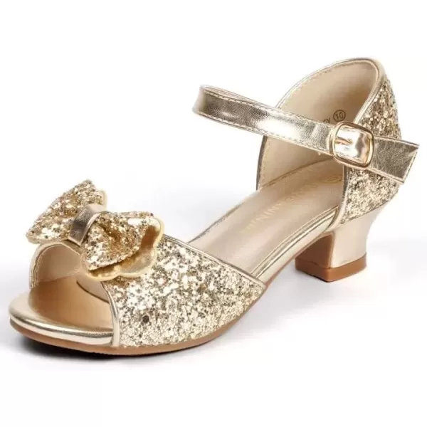 imagePANDANINJIA Wendy Girls Heels Dress Shoes Flower Girl Mary Jane Sandals Wedding Party Princess Shoes for Toddler Little Kid Big KidNancy Gold Sequin