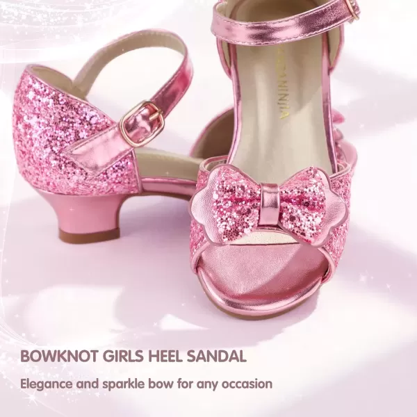 imagePANDANINJIA Wendy Girls Heels Dress Shoes Flower Girl Mary Jane Sandals Wedding Party Princess Shoes for Toddler Little Kid Big KidNancy Pink Sequin