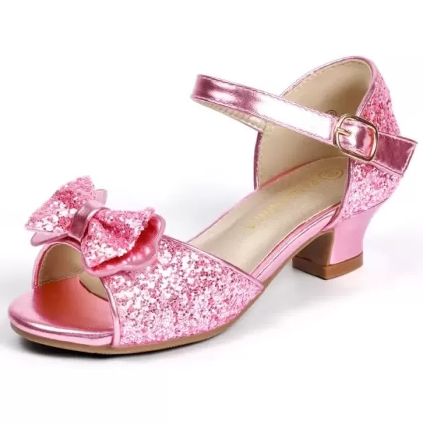 imagePANDANINJIA Wendy Girls Heels Dress Shoes Flower Girl Mary Jane Sandals Wedding Party Princess Shoes for Toddler Little Kid Big KidNancy Pink Sequin