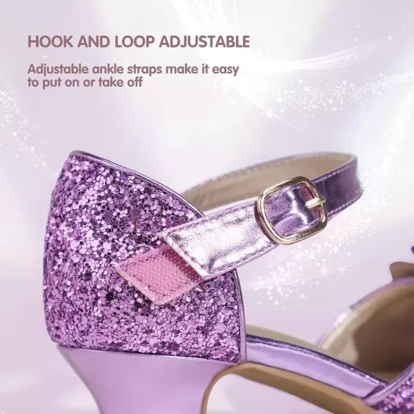 imagePANDANINJIA Wendy Girls Heels Dress Shoes Flower Girl Mary Jane Sandals Wedding Party Princess Shoes for Toddler Little Kid Big KidNancy Purple Sequin