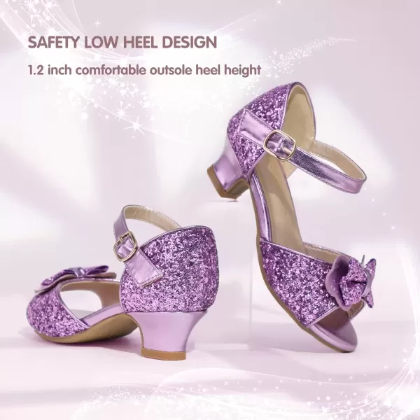 imagePANDANINJIA Wendy Girls Heels Dress Shoes Flower Girl Mary Jane Sandals Wedding Party Princess Shoes for Toddler Little Kid Big KidNancy Purple Sequin