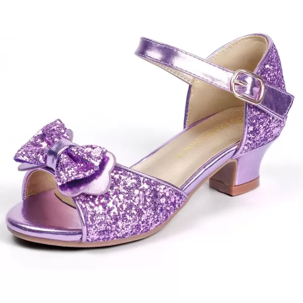 imagePANDANINJIA Wendy Girls Heels Dress Shoes Flower Girl Mary Jane Sandals Wedding Party Princess Shoes for Toddler Little Kid Big KidNancy Purple Sequin