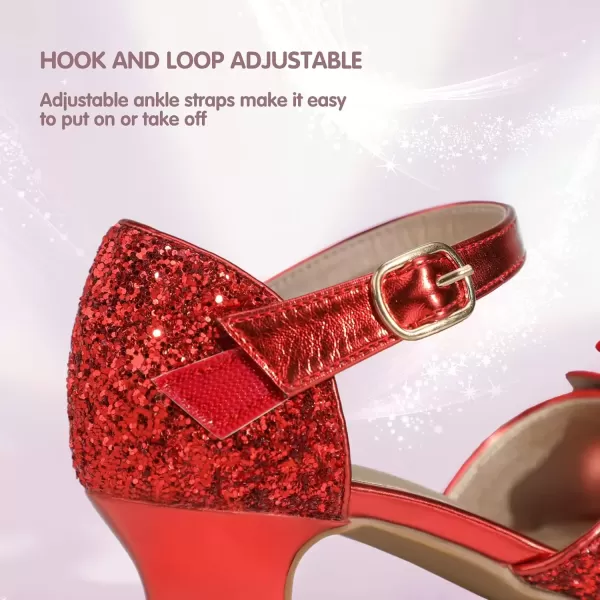 imagePANDANINJIA Wendy Girls Heels Dress Shoes Flower Girl Mary Jane Sandals Wedding Party Princess Shoes for Toddler Little Kid Big KidNancy Red Sequin