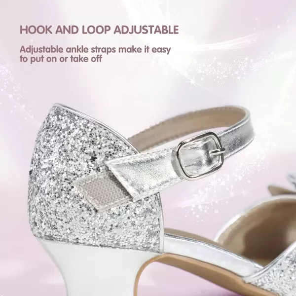 imagePANDANINJIA Wendy Girls Heels Dress Shoes Flower Girl Mary Jane Sandals Wedding Party Princess Shoes for Toddler Little Kid Big KidNancy Silver Sequin