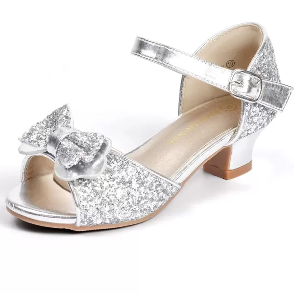 imagePANDANINJIA Wendy Girls Heels Dress Shoes Flower Girl Mary Jane Sandals Wedding Party Princess Shoes for Toddler Little Kid Big KidNancy Silver Sequin