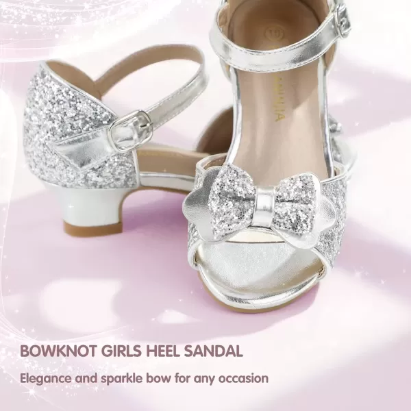 imagePANDANINJIA Wendy Girls Heels Dress Shoes Flower Girl Mary Jane Sandals Wedding Party Princess Shoes for Toddler Little Kid Big KidNancy Silver Sequin