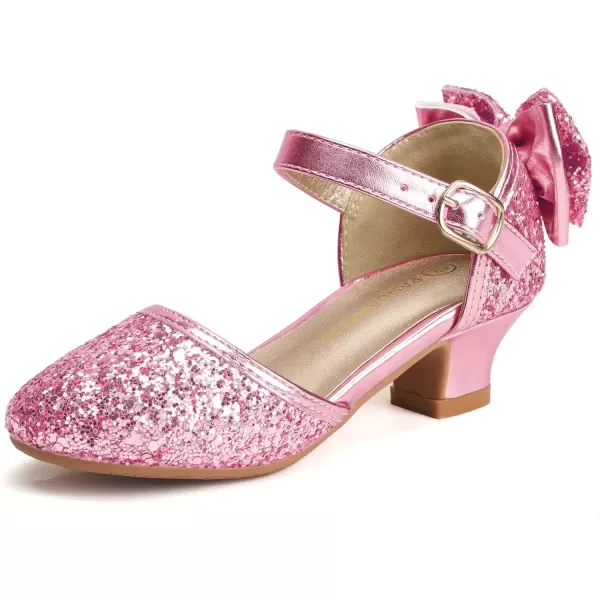 imagePANDANINJIA Wendy Girls Heels Dress Shoes Flower Girl Mary Jane Sandals Wedding Party Princess Shoes for Toddler Little Kid Big KidPink Sequin