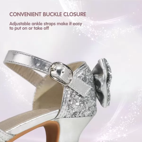 imagePANDANINJIA Wendy Girls Heels Dress Shoes Flower Girl Mary Jane Sandals Wedding Party Princess Shoes for Toddler Little Kid Big KidSilver Sequin