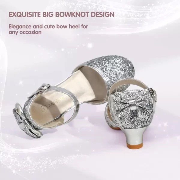 imagePANDANINJIA Wendy Girls Heels Dress Shoes Flower Girl Mary Jane Sandals Wedding Party Princess Shoes for Toddler Little Kid Big KidSilver Sequin