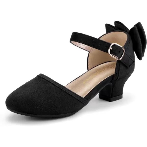 imagePANDANINJIA Wendy Girls Heels Dress Shoes Flower Girl Mary Jane Sandals Wedding Party Princess Shoes for Toddler Little Kid Big KidW Black Suede