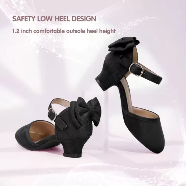 imagePANDANINJIA Wendy Girls Heels Dress Shoes Flower Girl Mary Jane Sandals Wedding Party Princess Shoes for Toddler Little Kid Big KidW Black Suede