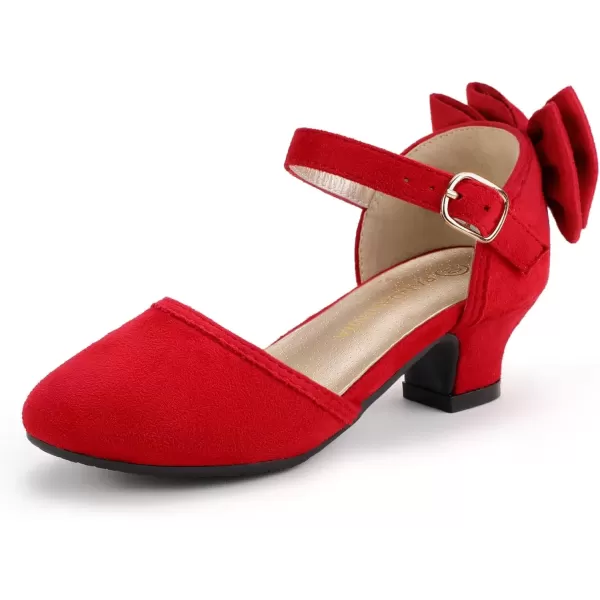 imagePANDANINJIA Wendy Girls Heels Dress Shoes Flower Girl Mary Jane Sandals Wedding Party Princess Shoes for Toddler Little Kid Big KidW Red Suede