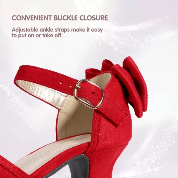 imagePANDANINJIA Wendy Girls Heels Dress Shoes Flower Girl Mary Jane Sandals Wedding Party Princess Shoes for Toddler Little Kid Big KidW Red Suede