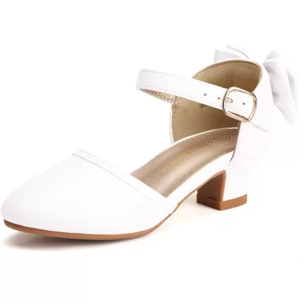 imagePANDANINJIA Wendy Girls Heels Dress Shoes Flower Girl Mary Jane Sandals Wedding Party Princess Shoes for Toddler Little Kid Big KidWhite Pu