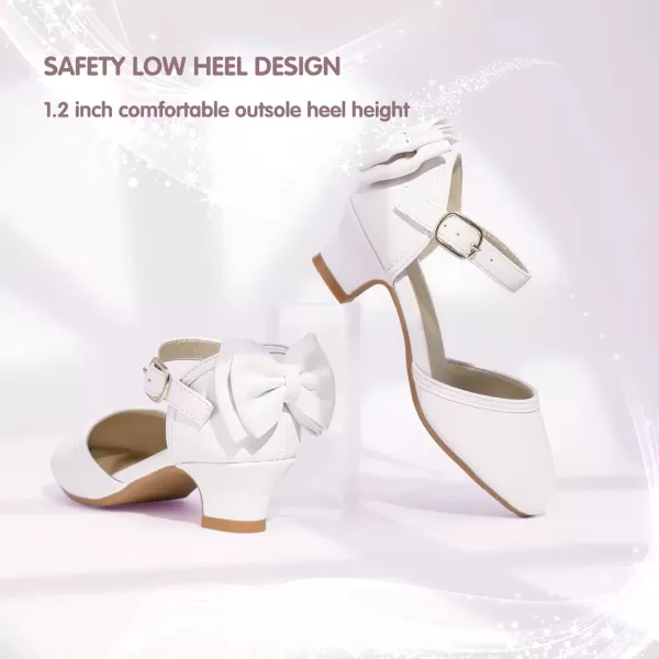 imagePANDANINJIA Wendy Girls Heels Dress Shoes Flower Girl Mary Jane Sandals Wedding Party Princess Shoes for Toddler Little Kid Big KidWhite Pu