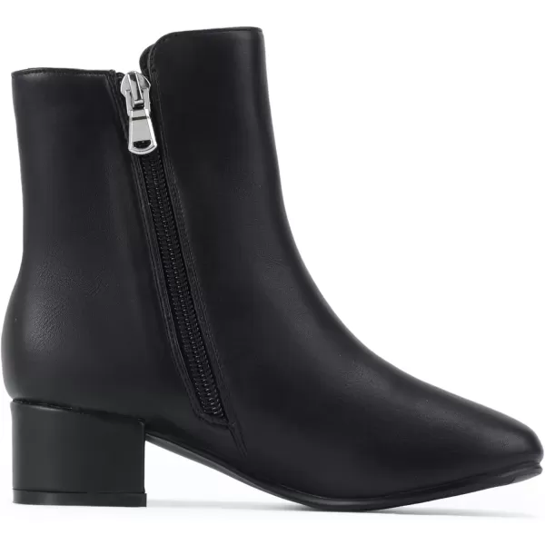imagePANDANINJIA Alyssa Girls Fashion Boots SquareToe Dress Boots Low Heel Ankle Booties with Zipper for Toddler Little Kids Big KidsBlack Pu N