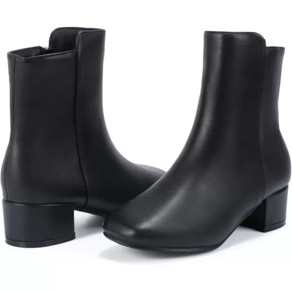 imagePANDANINJIA Alyssa Girls Fashion Boots SquareToe Dress Boots Low Heel Ankle Booties with Zipper for Toddler Little Kids Big KidsBlack Pu N