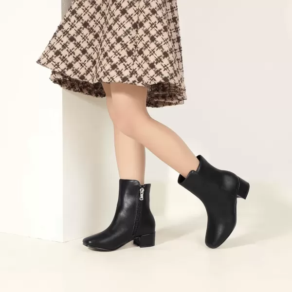 imagePANDANINJIA Alyssa Girls Fashion Boots SquareToe Dress Boots Low Heel Ankle Booties with Zipper for Toddler Little Kids Big KidsBlack Pu N