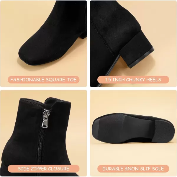 imagePANDANINJIA Alyssa Girls Fashion Boots SquareToe Dress Boots Low Heel Ankle Booties with Zipper for Toddler Little Kids Big KidsBlack Suede