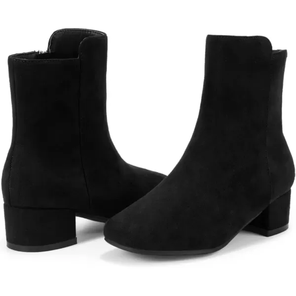 imagePANDANINJIA Alyssa Girls Fashion Boots SquareToe Dress Boots Low Heel Ankle Booties with Zipper for Toddler Little Kids Big KidsBlack Suede